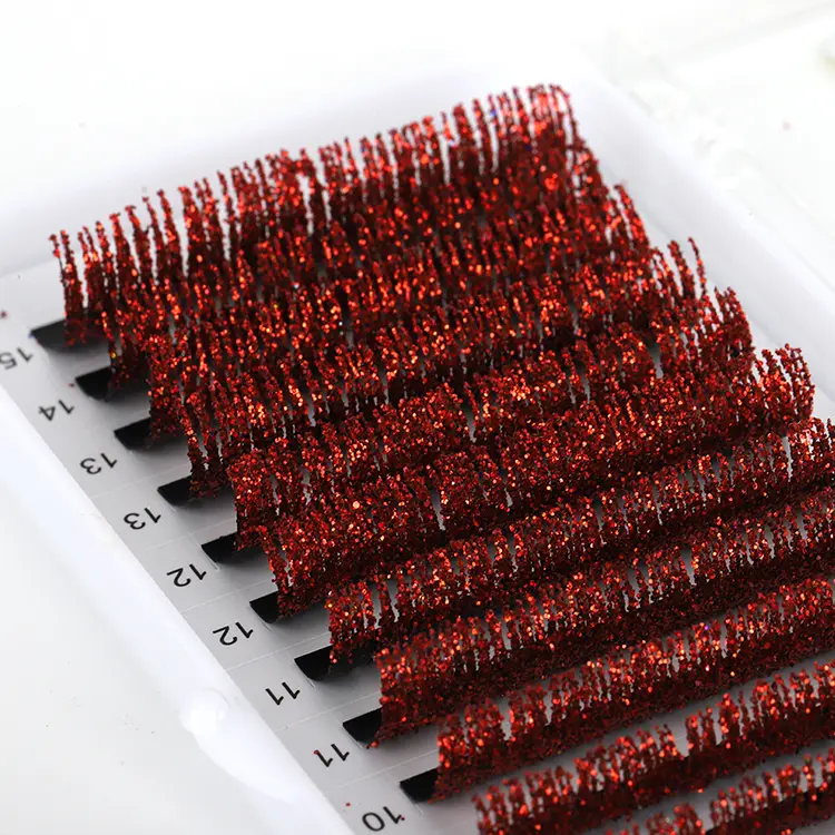 ການຂະຫຍາຍ lash ສີແດງ glitter